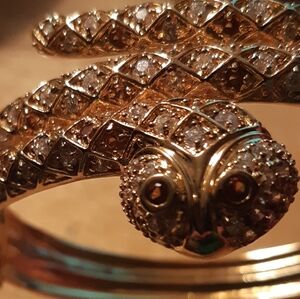 1990s Cuff Bracelet Vintage Snake Rhinestone Marked 925